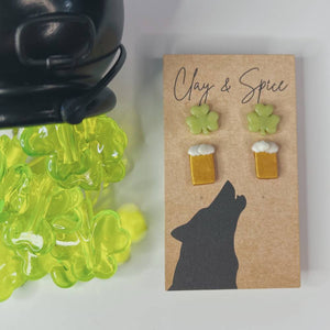 Earrings Victoria Stud Set- Irish I Had a Beer Clay & Spice